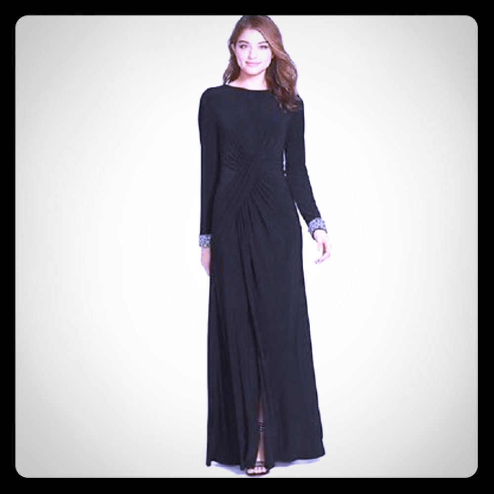 Vince Camuto Beaded Cuff Ruched Jersey Gown